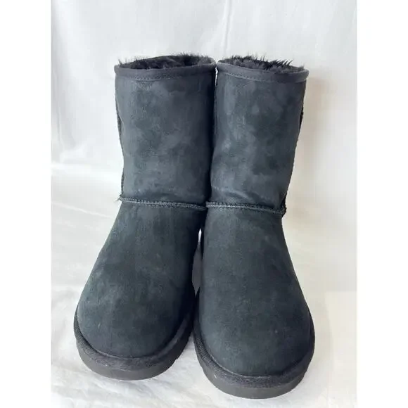 UGG Classic Short II Women's Boots Suede Sheepskin Slip-On Black Size US8 EU39 - Picture 6 of 10